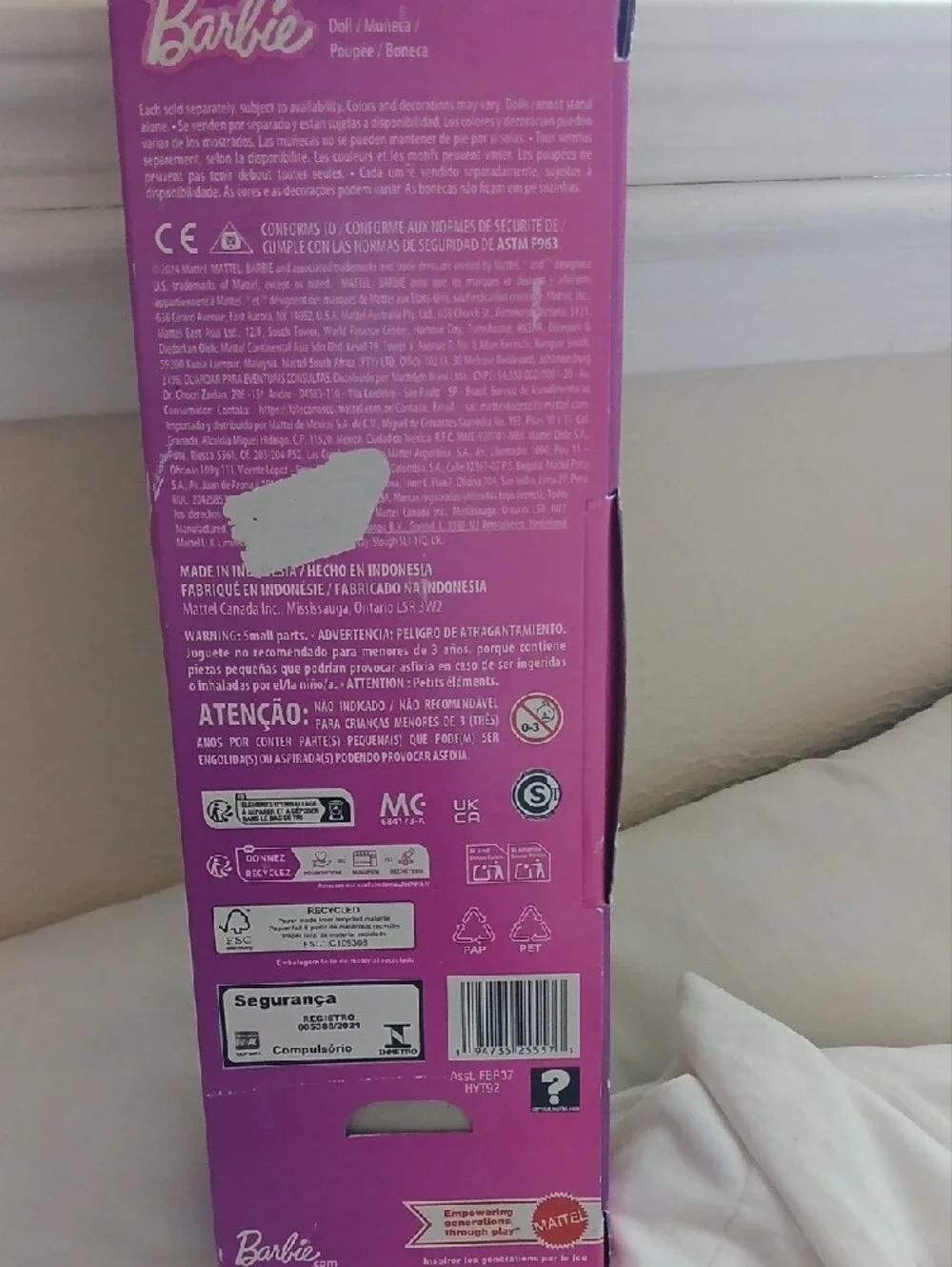 Barbie Pink and White Branded Packaging Back Panel